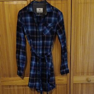 Woolrich Navy and Black Plaid Shirt Dress
